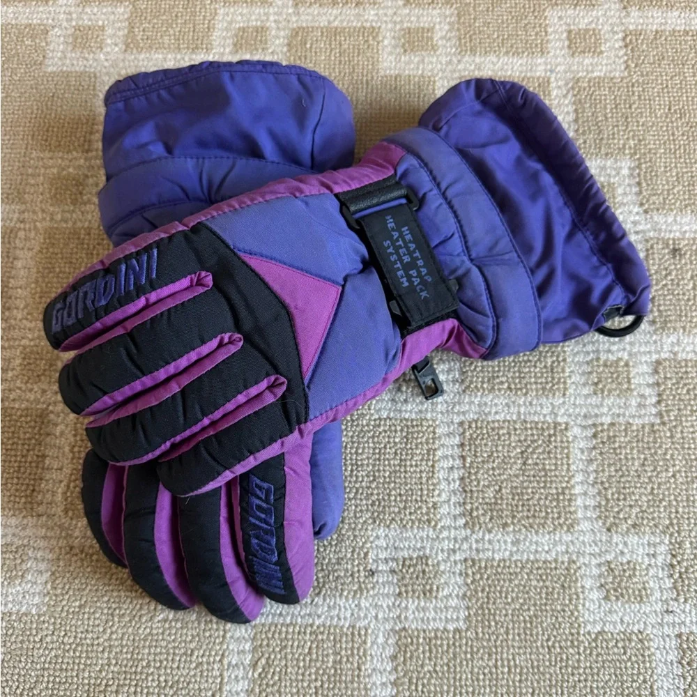 Gordini Vintage 90’s Insulated Ski Gloves Warm Winter Purple Black Leather Large